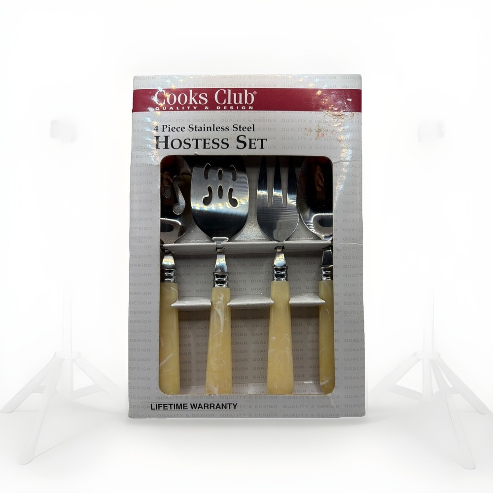 4 Piece Hostess Set Bone Handle Cooks Club Spoons Fork Pie Server